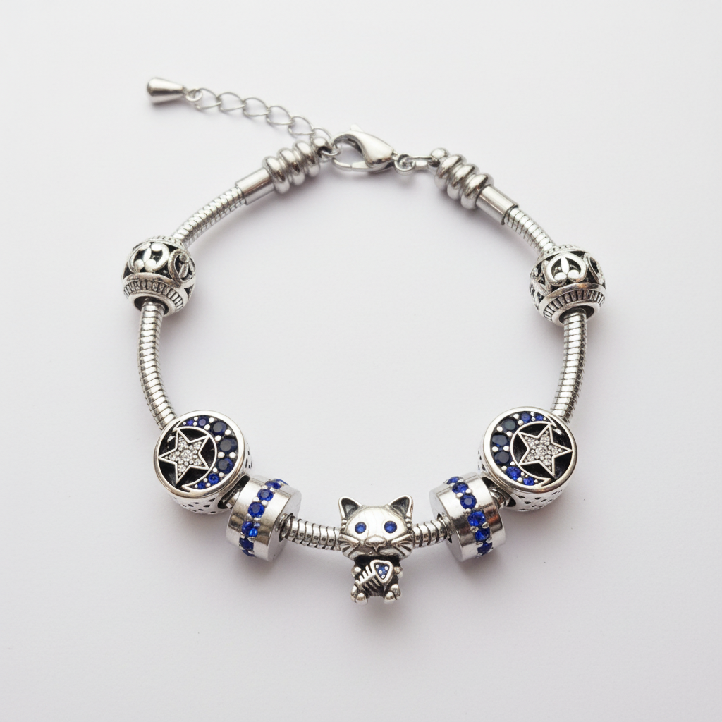 Bracelet Charme Chat & Étoiles