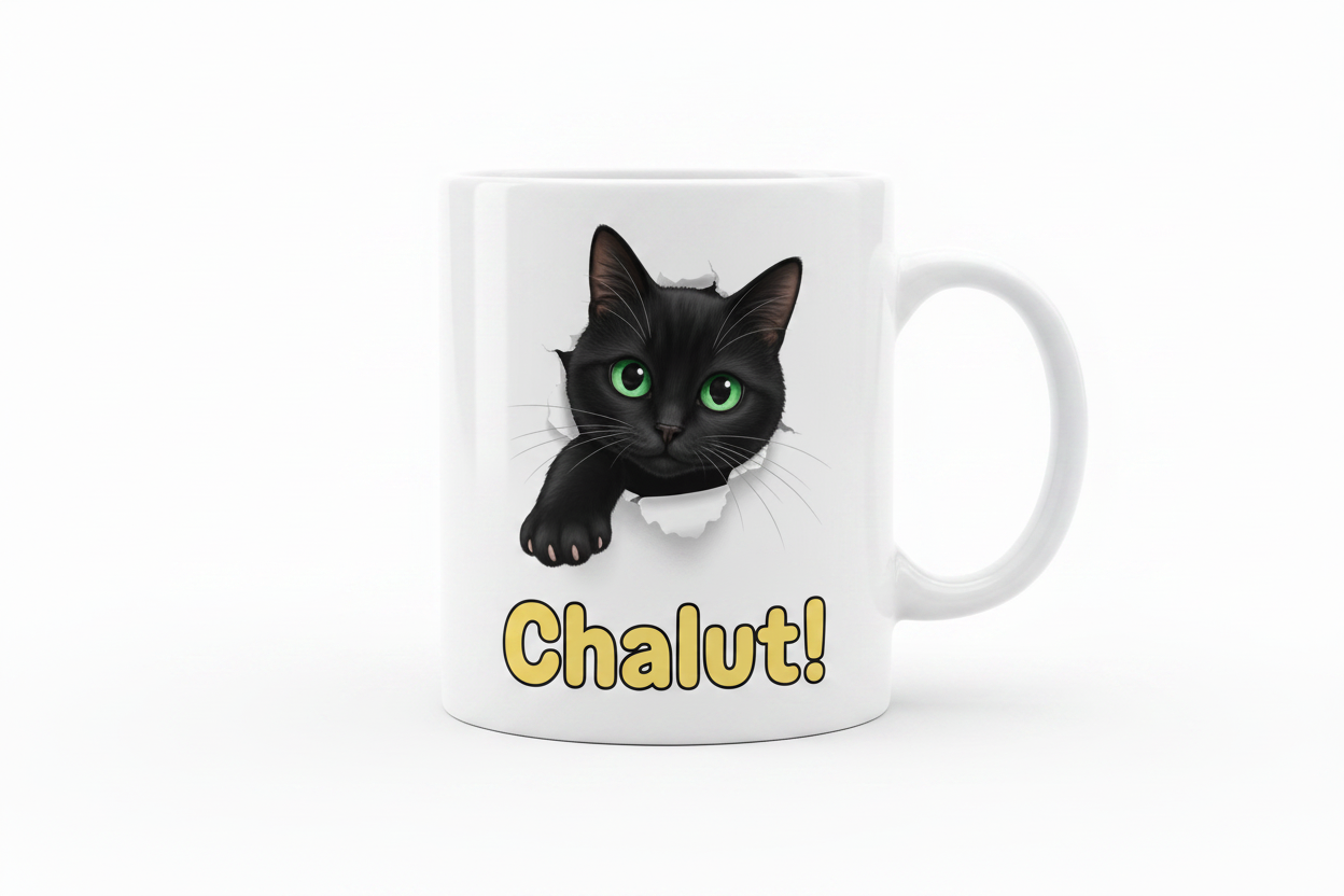 Mug "Chalut !" Chat Noir Réaliste - Réglisse & Cie