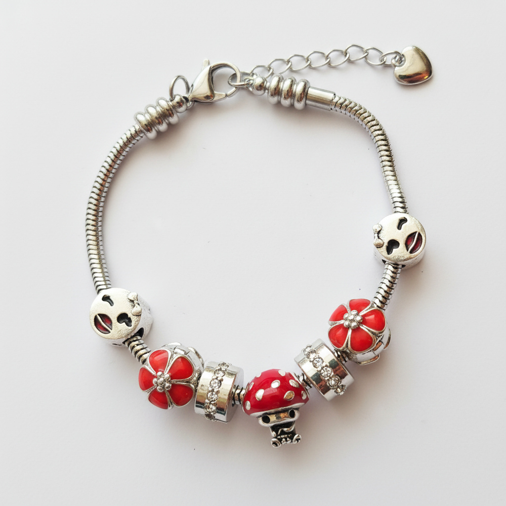 Bracelet Charme Fleurs & Champignon